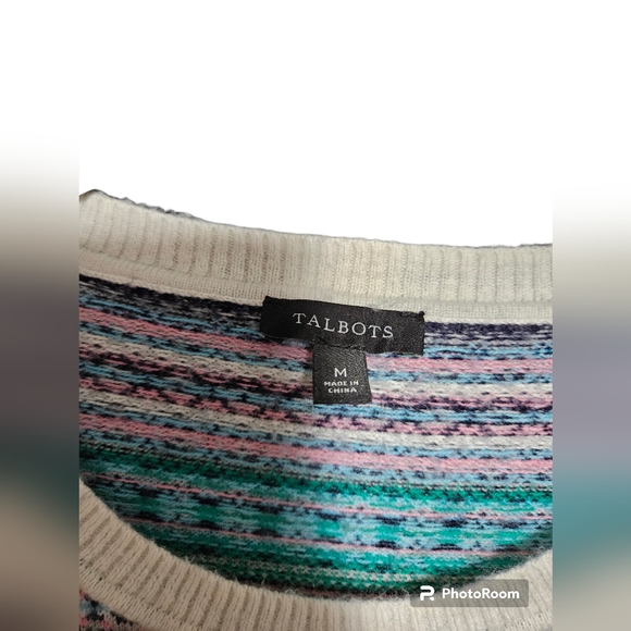 Talbots Fair Isle Crew Neck Pink/Green Wool Blend Sweater Sz M - Picture 3 of 5